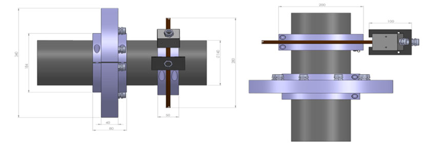 Installation example for the telemetry modules and the coils for signal transmission and power supply