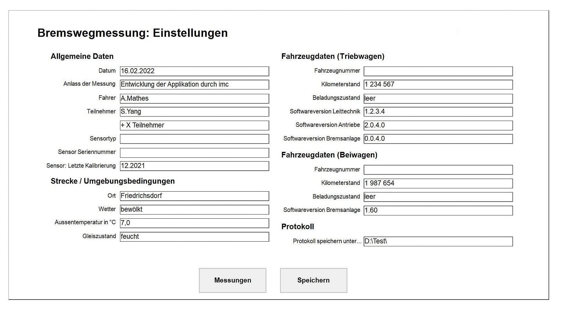 Input screen for metadata assigned to the measurement campaign